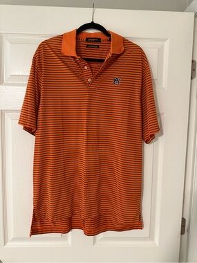 JM Collection Orange and Navy Striped Polo Shirt